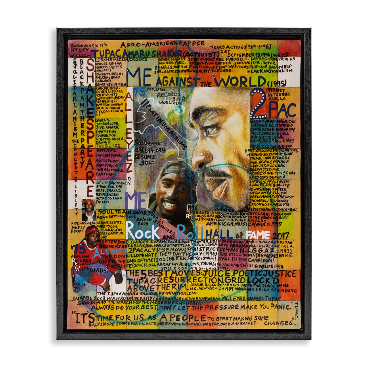 Stupell Industries Tupac Musician Collage Framed Floater Canvas Wall Art Design by Sabin